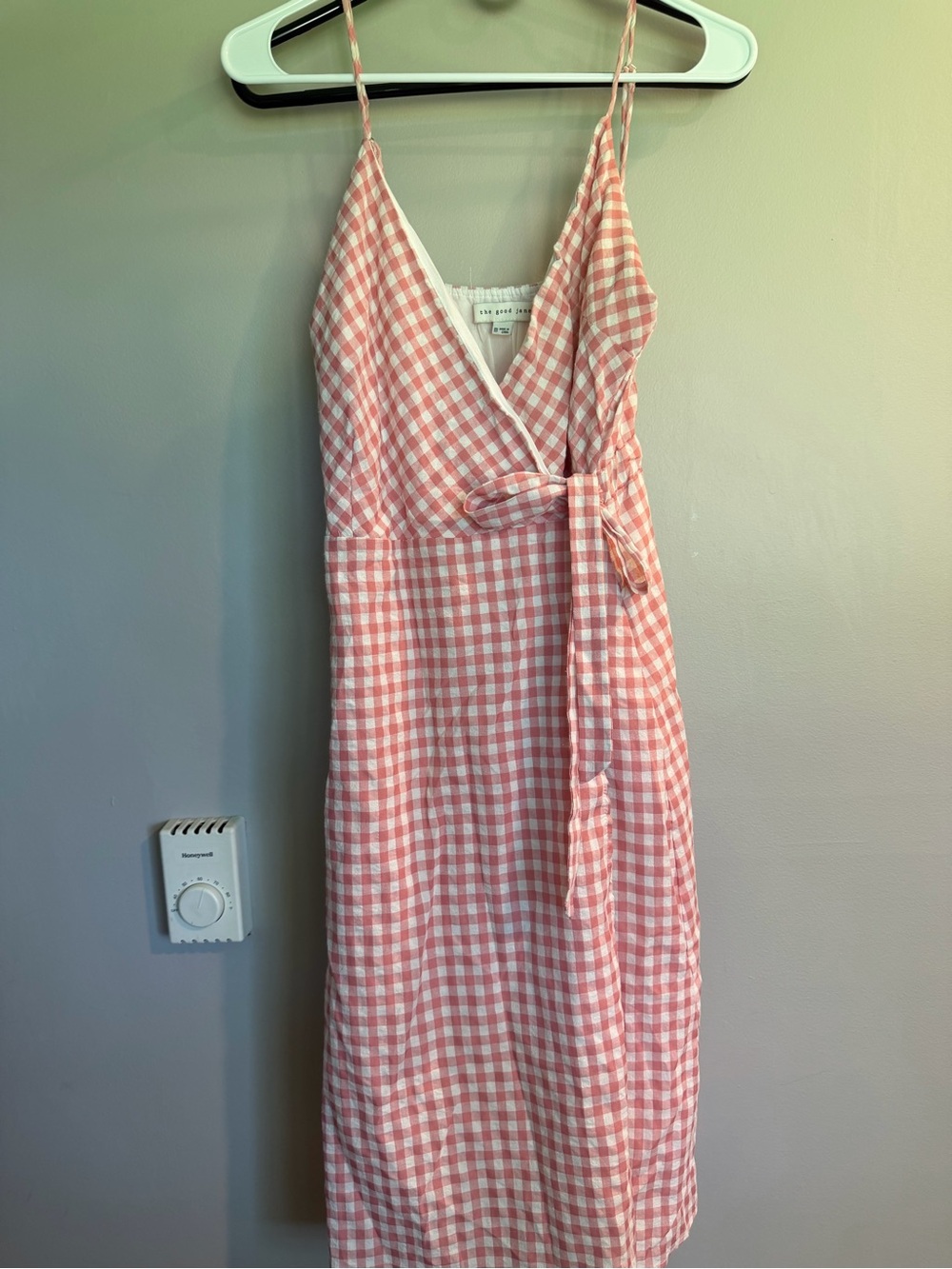 Pink Gingham Wrap Midi Dress